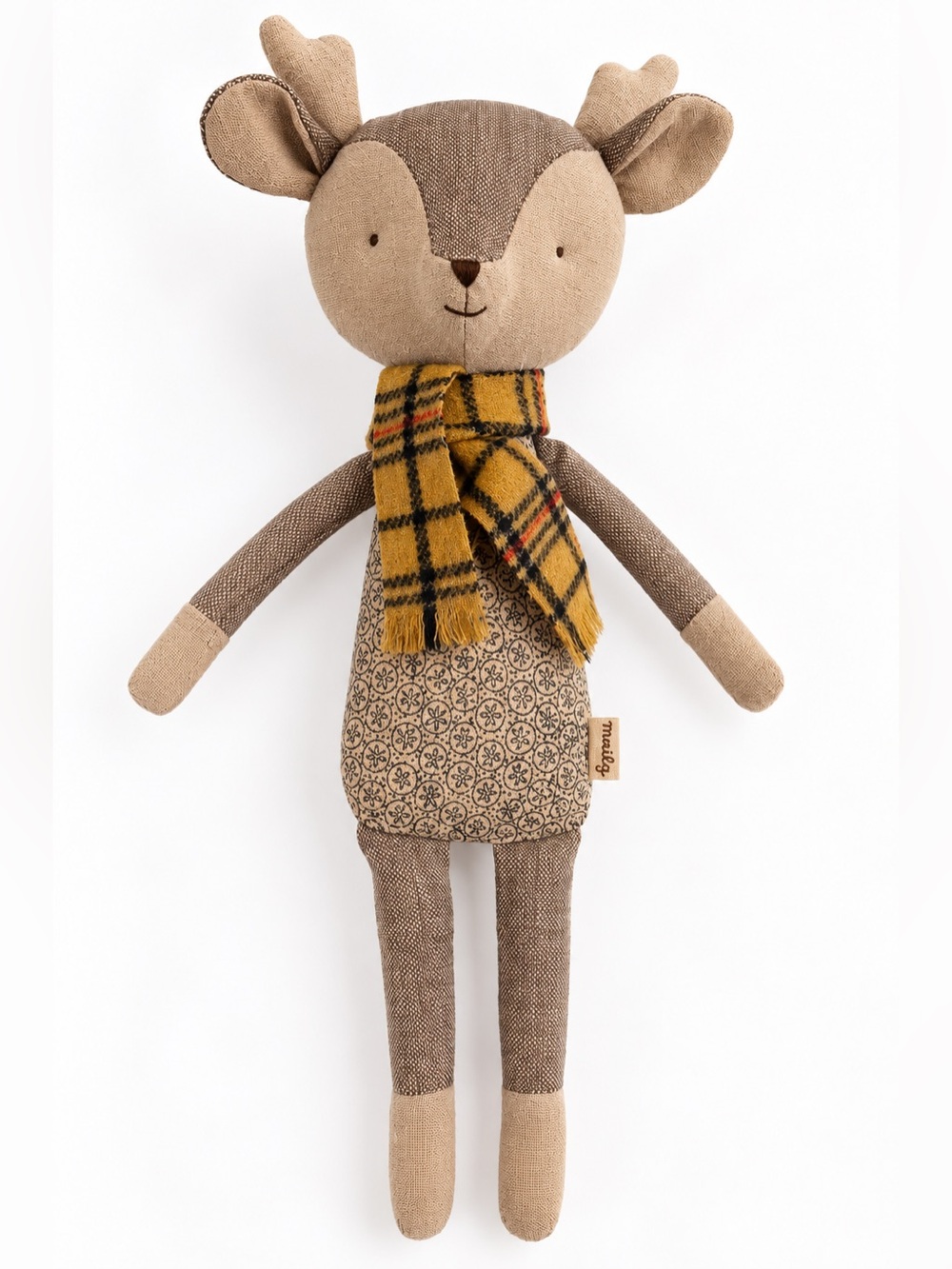 Maileg Sleepy Wakey Reindeer Plush Tartan Plaid Scarf Retired Rare